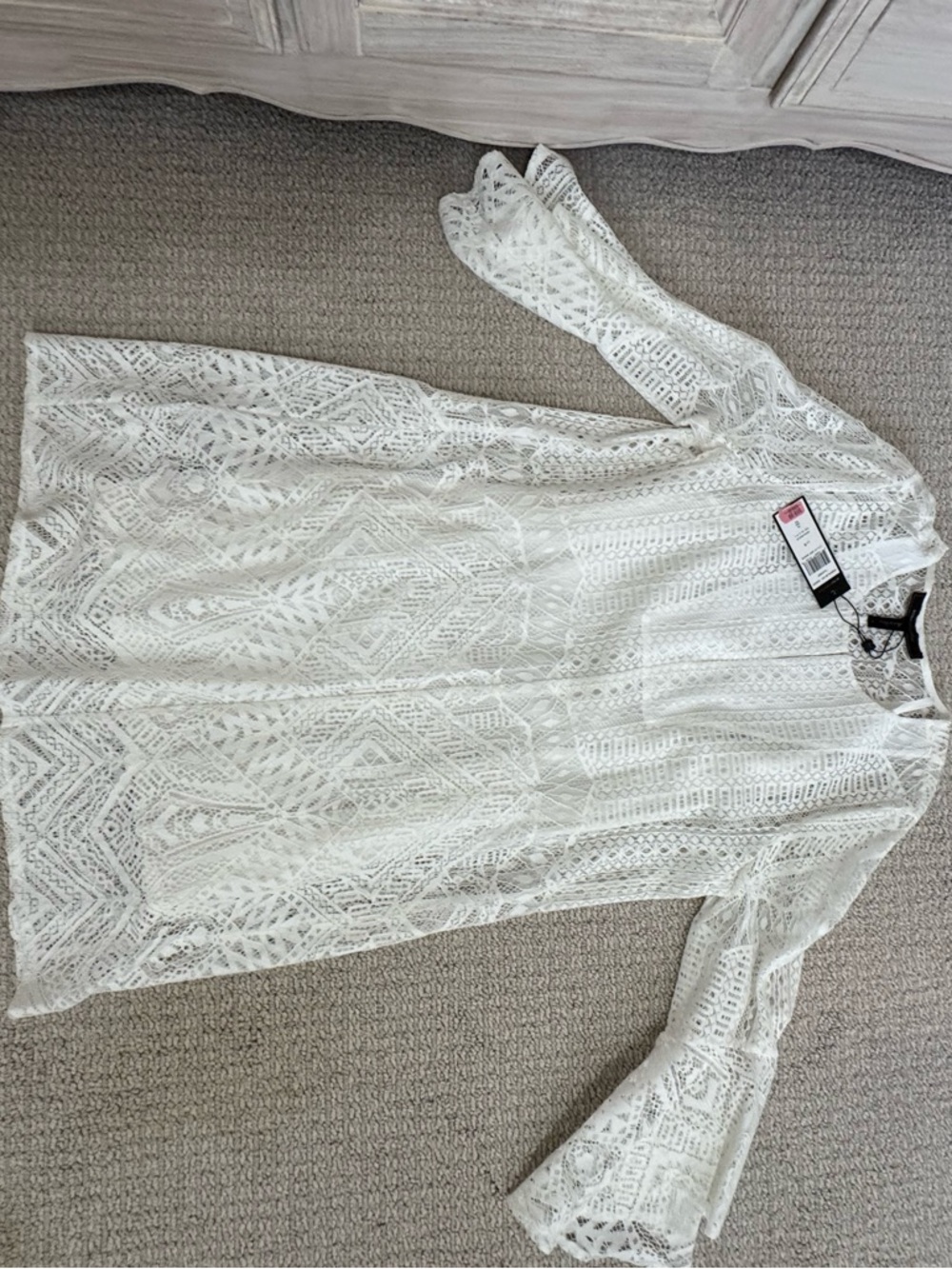 BCBGMaxAzria Ivory Lace Dress with Long Sleeves
